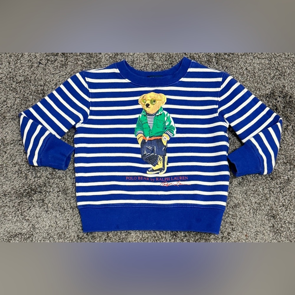Polo Ralph Lauren Striped Polo Bear Sweatshirt Blue/White  size 3T Boys